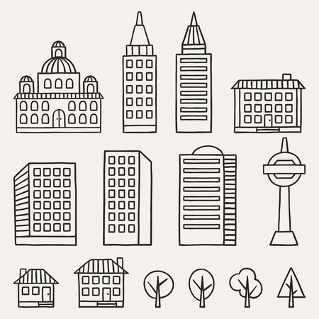 Set of hand drawn houses for town illustration.のイラスト素材