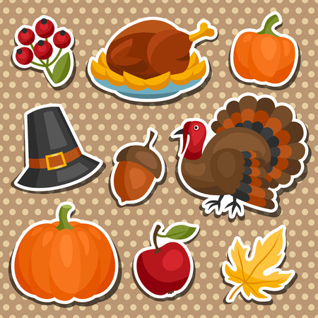 Set of Happy Thanksgiving holiday sticker object.のイラスト素材