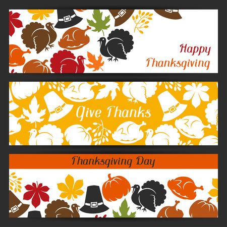 Happy Thanksgiving Day banners design with holiday objects.のイラスト素材