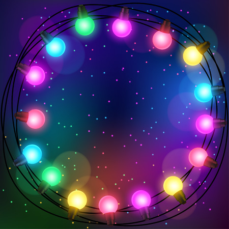 Celebration background with garland of bulbs glowing.のイラスト素材