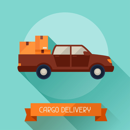 Cargo delivery icon on background in flat design style.のイラスト素材