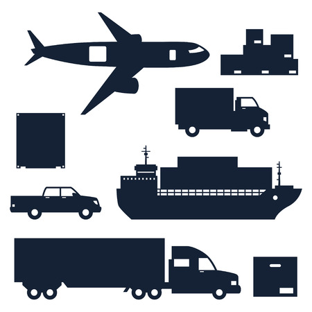 Freight cargo transport icons set in flat design style.のイラスト素材