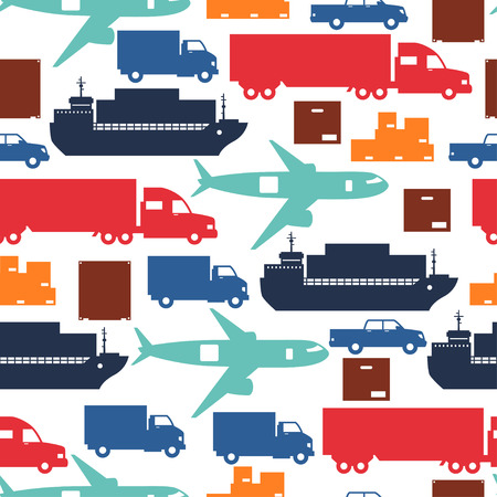 Freight cargo transport icons seamless pattern in flat design style.のイラスト素材