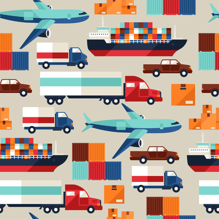 Freight cargo transport seamless pattern in flat design style.のイラスト素材