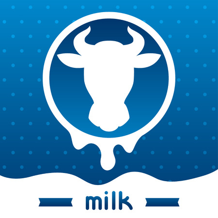 Cow head emblem design on wave of milk background.のイラスト素材