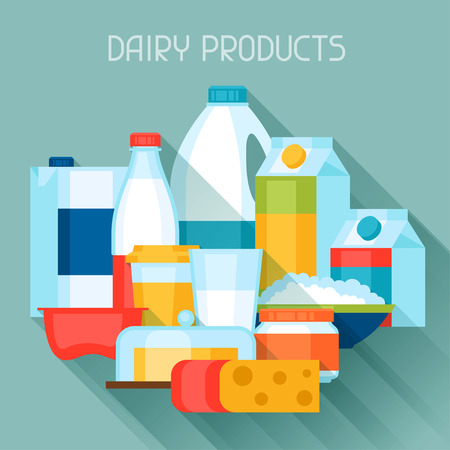 Illustration with dairy products in flat design style.のイラスト素材