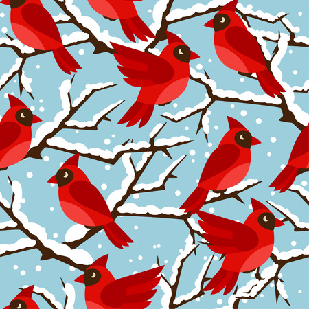 Happy holidays seamless pattern with birds red cardinal.のイラスト素材