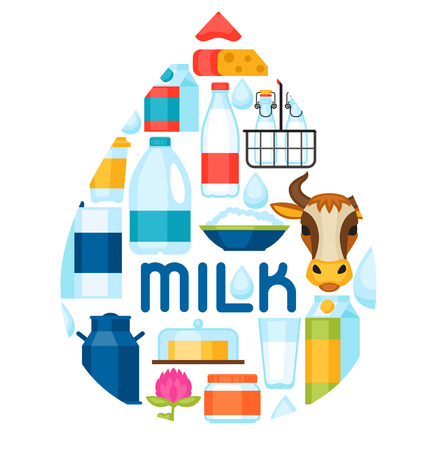 Milk background with dairy products and objects.のイラスト素材