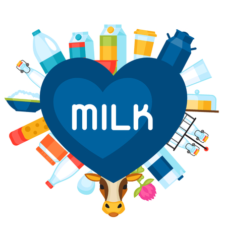 Milk background with dairy products and objects.のイラスト素材
