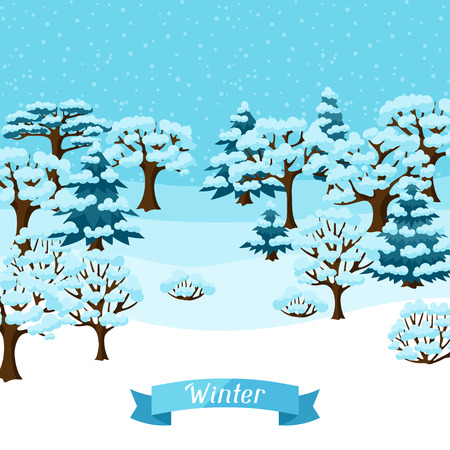 Winter background design with abstract stylized trees.のイラスト素材