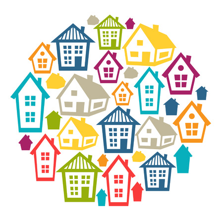 Town background design with cottages and houses.のイラスト素材