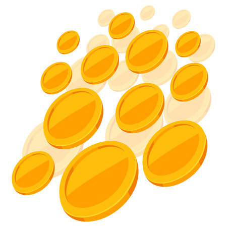 Shiny golden coins falling on white background.のイラスト素材