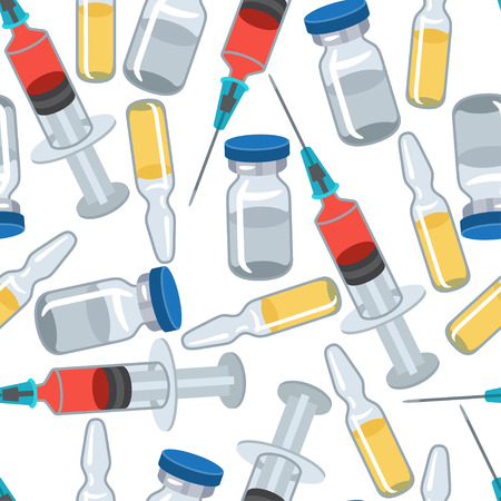 Syringe and vaccine medical conceptual seamless pattern.のイラスト素材