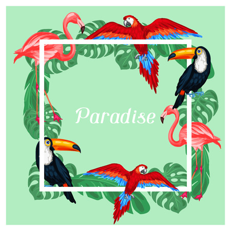 Tropical birds print design with palm leaves.のイラスト素材