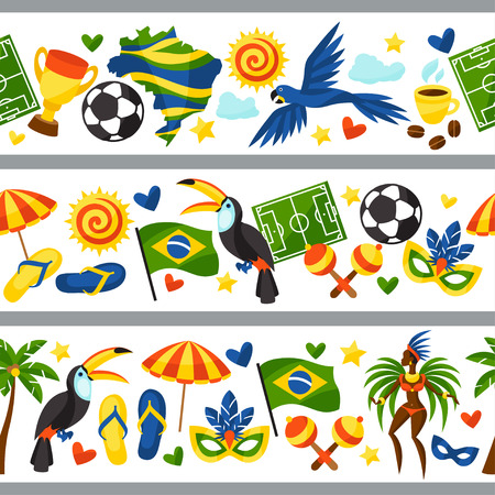 Brazil seamless borders with stylized objects and cultural symbols.のイラスト素材