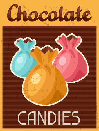 Poster with chocolate candy in retro style.のイラスト素材