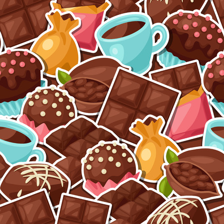 Chocolate seamless pattern with various tasty sweets and candies.のイラスト素材