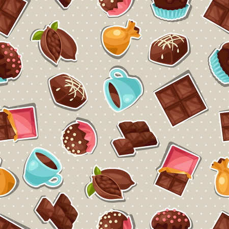 Chocolate seamless pattern with various tasty sweets and candies.のイラスト素材