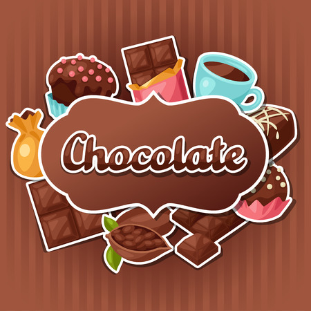 Chocolate background with various tasty sweets and candies.のイラスト素材