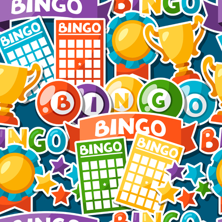 Bingo or lottery game seamless pattern with balls and cards.のイラスト素材