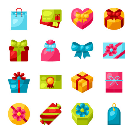 Celebration icon set of colorful gift boxes.のイラスト素材