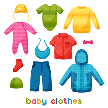 Baby clothes. Set of clothing items for newborns and children.のイラスト素材