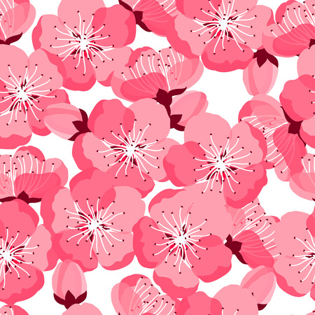 Japanese sakura seamless pattern with stylized flowers. Background made without clipping mask. Easy to use for backdrop, textile, wrapping paper.のイラスト素材