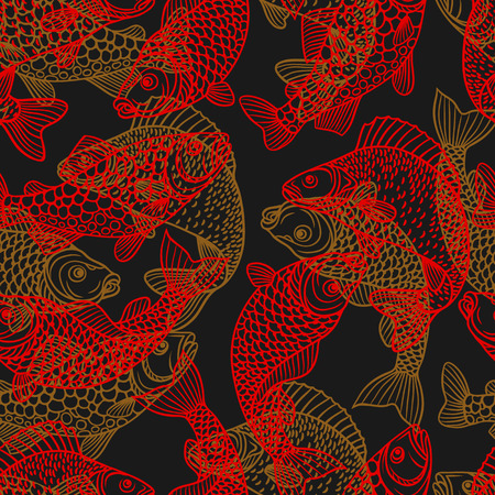 Seamless pattern with decorative fish. Background made without clipping mask. Easy to use for backdrop, textile, wrapping paper.のイラスト素材
