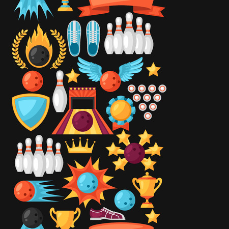 Seamless pattern with bowling items. Background made without clipping mask. Easy to use for backdrop, textile, wrapping paper.のイラスト素材