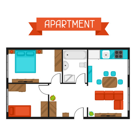 Architectural project of apartment with furniture. Image for banners, web sites, designs.のイラスト素材