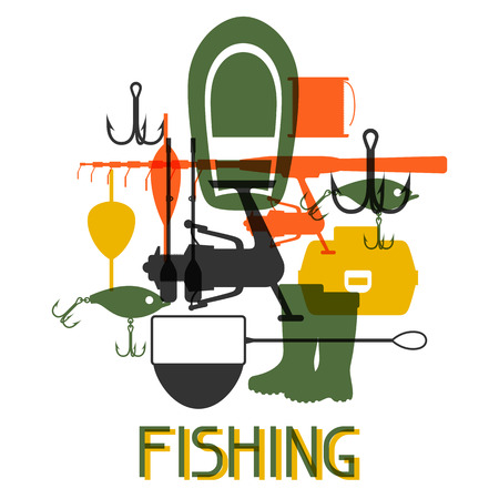 Background with fishing supplies. Design for flayers, covers, brochures and advertising booklets.のイラスト素材