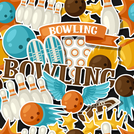 Seamless pattern with bowling items. Background made without clipping mask. Easy to use for backdrop, textile, wrapping paper.のイラスト素材