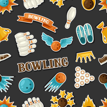 Seamless pattern with bowling items. Background made without clipping mask. Easy to use for backdrop, textile, wrapping paper.のイラスト素材