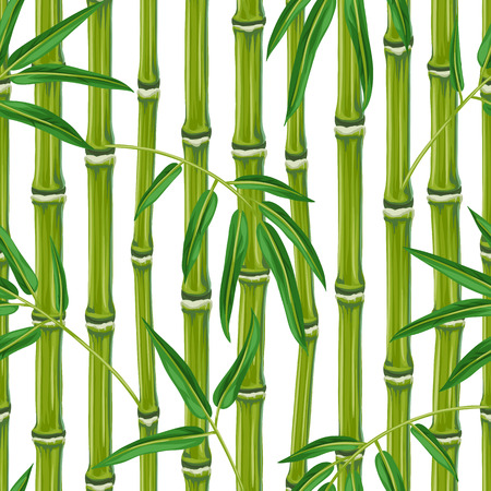 Seamless pattern with bamboo plants and leaves. Background made without clipping mask. Easy to use for backdrop, textile, wrapping paper.のイラスト素材