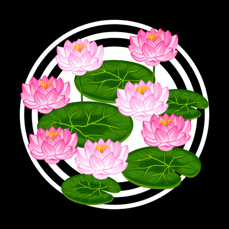 Natural background with lotus flowers and leaves. Image for design on t-shirts, prints, decorations brochures, websites.のイラスト素材