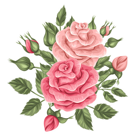 Floral element with vintage roses. Decorative retro flowers. Object for decoration wedding invitations, romantic cards.のイラスト素材