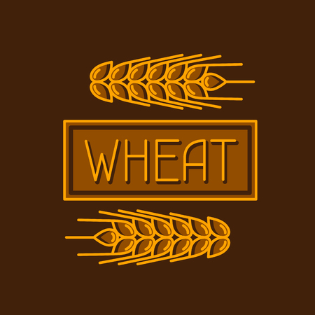 Emblem with wheat. Agricultural image natural golden ears of barley or rye. Objects for decoration bread packaging, beer labels.のイラスト素材