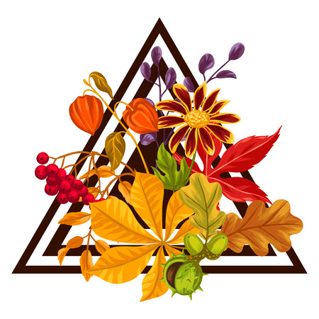 Background with autumn leaves and plants. Design for advertising booklets, banners, flayers, cards.のイラスト素材
