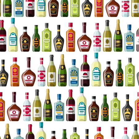 Alcohol drinks seamless pattern. Bottles for restaurants and bars.のイラスト素材