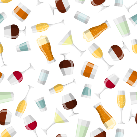 Alcohol drinks seamless pattern. Glasses for restaurants and bars.のイラスト素材
