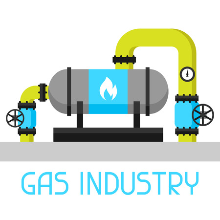 Gas heat exchanger in refinery. Industrial illustration in flat style.のイラスト素材