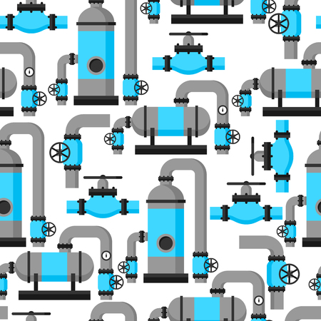 Natural gas heat exchanger, control valves and storage. Industrial seamless pattern.のイラスト素材