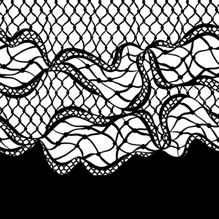 Seamless lace border with abstract waves. Vintage fashion textile.のイラスト素材
