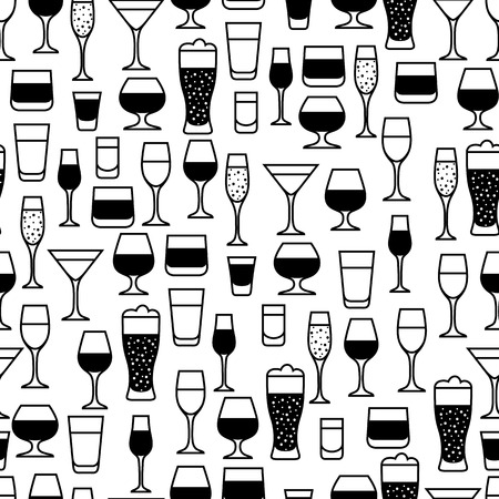 Alcohol drinks seamless pattern. Glasses for restaurants and bars.のイラスト素材