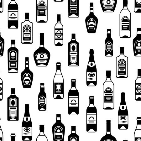 Alcohol drinks seamless pattern. Bottles for restaurants and bars.のイラスト素材