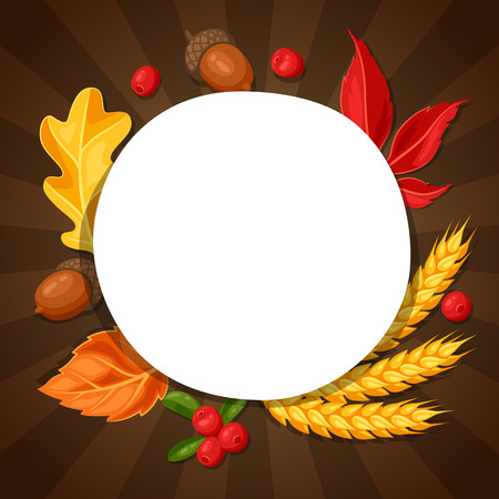 Thanksgiving Day greeting card. Background with copy space and autumn objects.のイラスト素材