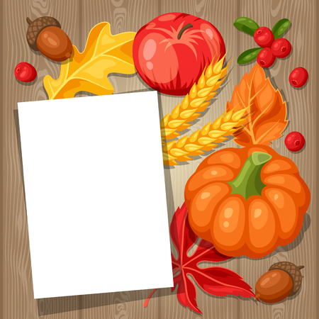 Thanksgiving Day greeting card. Background with copy space and autumn objects.のイラスト素材