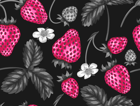 Abstract seamless pattern with strawberries in a pop art style.のイラスト素材