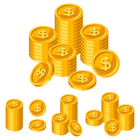 Stacks of gold coins on white background.のイラスト素材