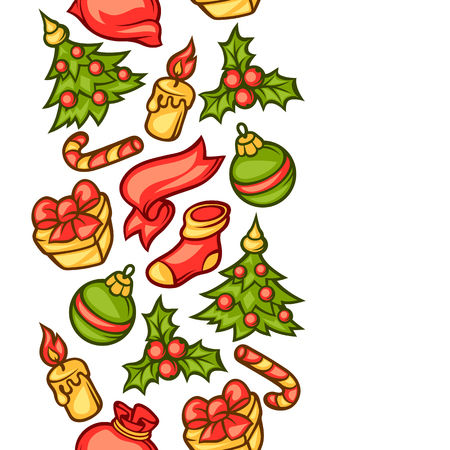 Merry Christmas seamless pattern with holiday symbols.のイラスト素材